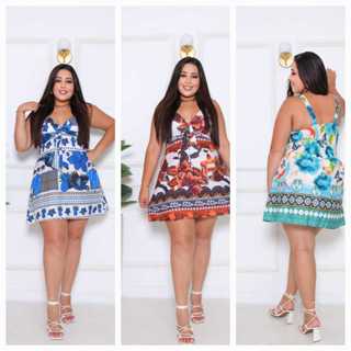Vestido macaquinho/ short saia plus size  crepiinho estampa. / G1, G2 em Oferta na Shopee