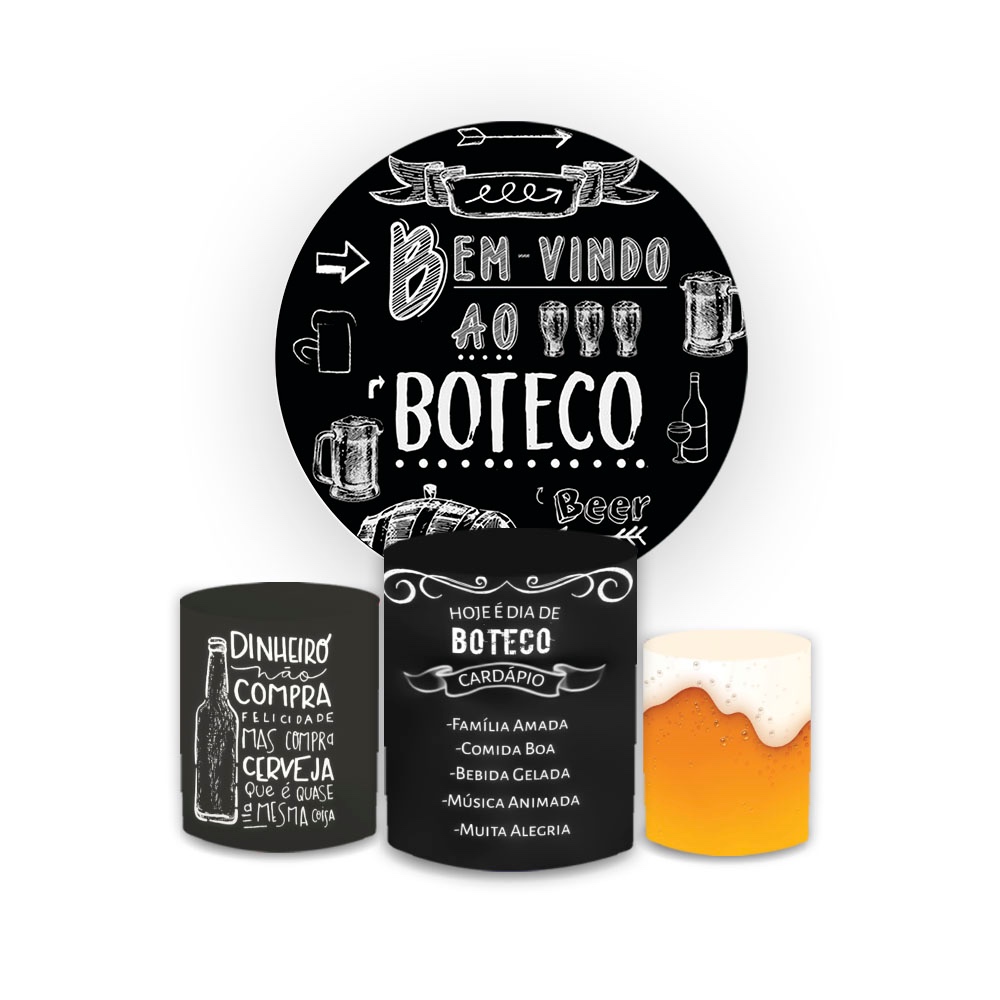 Kit Tema Boteco Capa Painel Redondo + Trio Capa Cilindros + Capa Retangular adulto aniversário em Oferta na Shopee