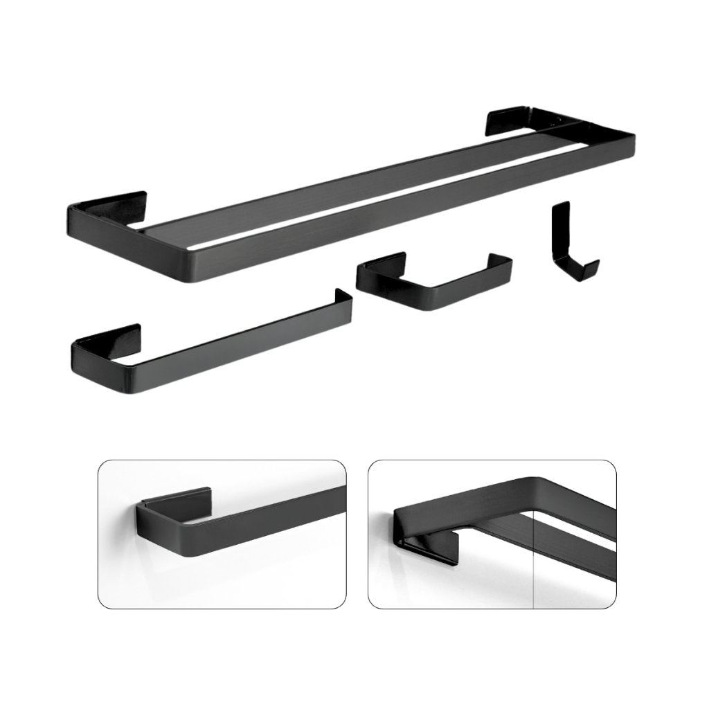 Kit Acessórios Banheiro Preto Fosco 4 Peças Porta Toalha Banho Duplo Mais Grosso Luxo