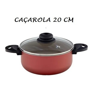 Caçarola Antiaderente 20 Cm Com Tampa Vidro Panela Aluminio
