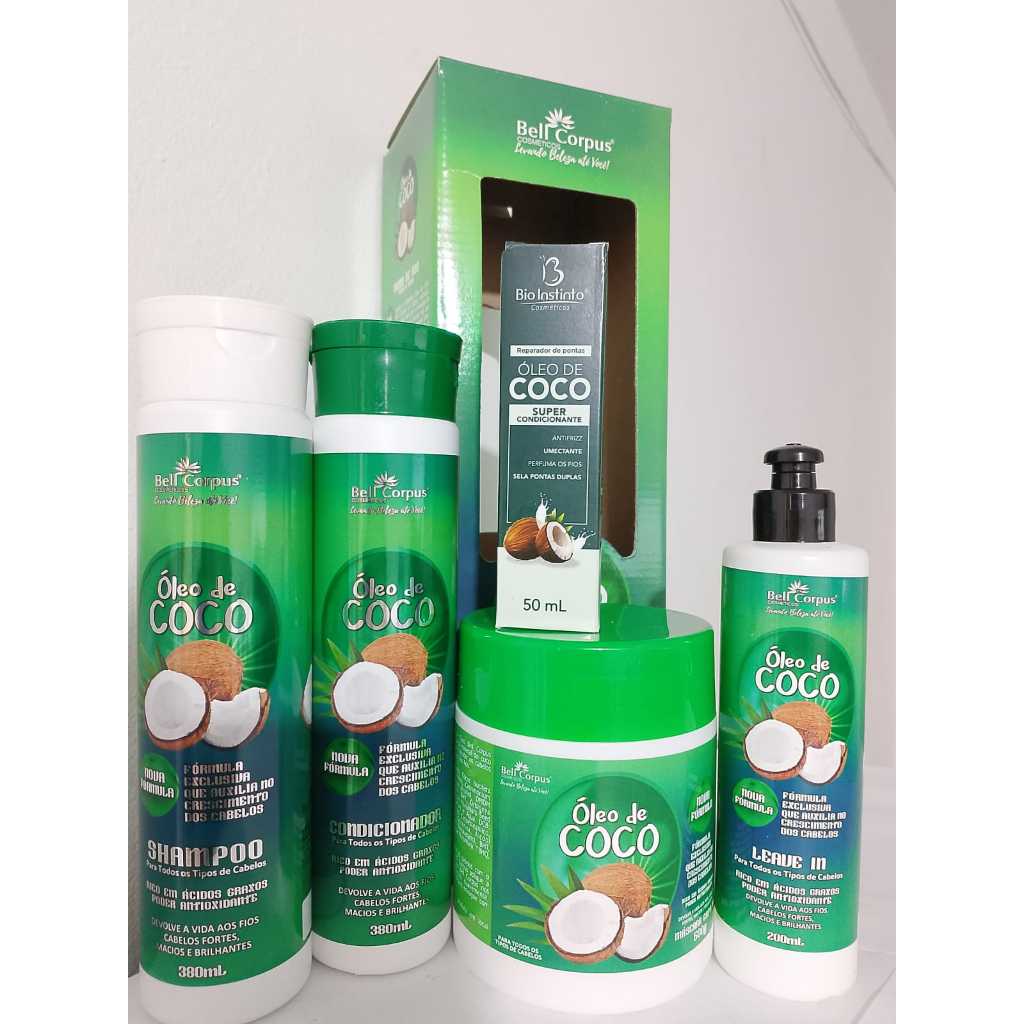 Kit Capilar Óleo de Coco Tratamento Capilar Crescimento e Reparador de Pontas Bell Corpus - 5 itens - PROMOÇÂO em Oferta na Shopee