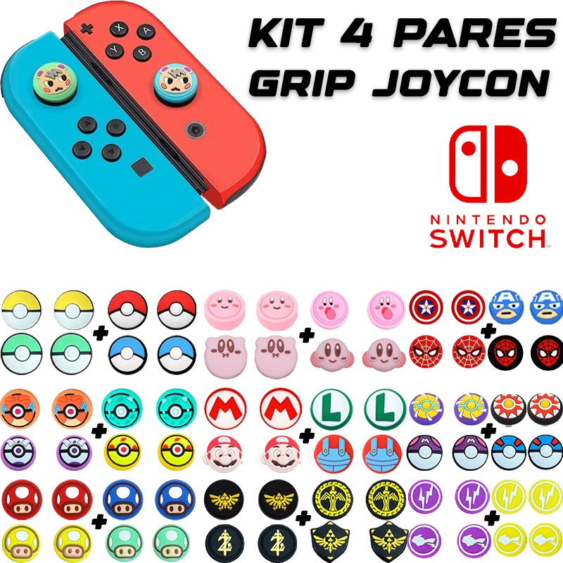 KIT 4 Pares thumb grip capa analogico joycon nintendo SWITCH LITE ou PADRÃO e OLED borrachinha Otima qualidade em Oferta na Shopee