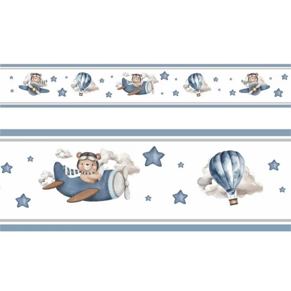 Kit 4 faixas decorativas para quarto bebê ursinho avião
