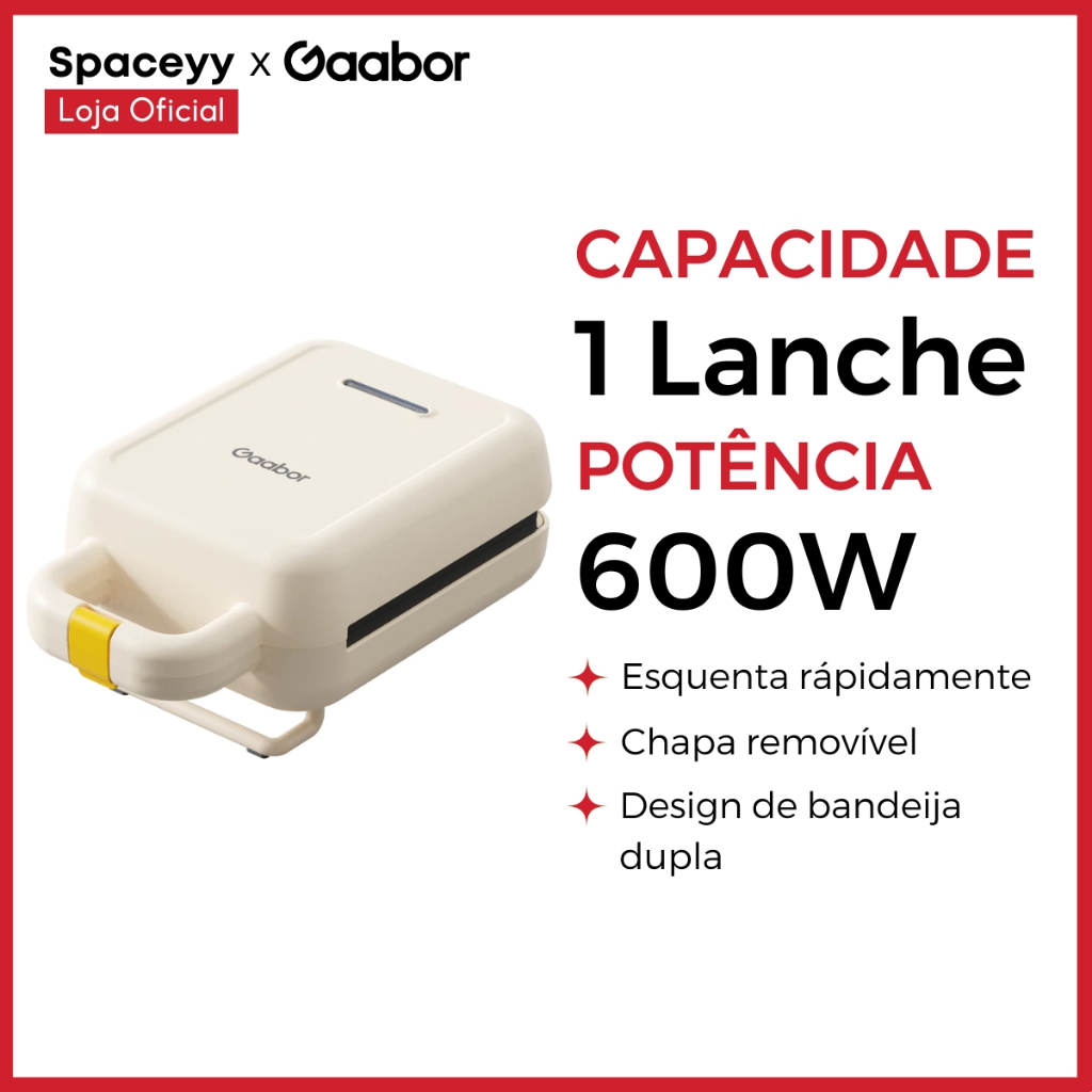 Sanduicheira Elétrica Grill Antiaderente 600w Gaabor Grelha Removível Portátil fácil de li...