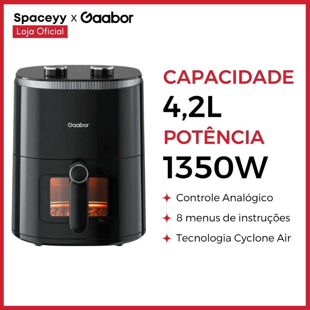 Air fryer Sem Óleo Gaabor Duo Analógica 4,2 Litros Com Visor