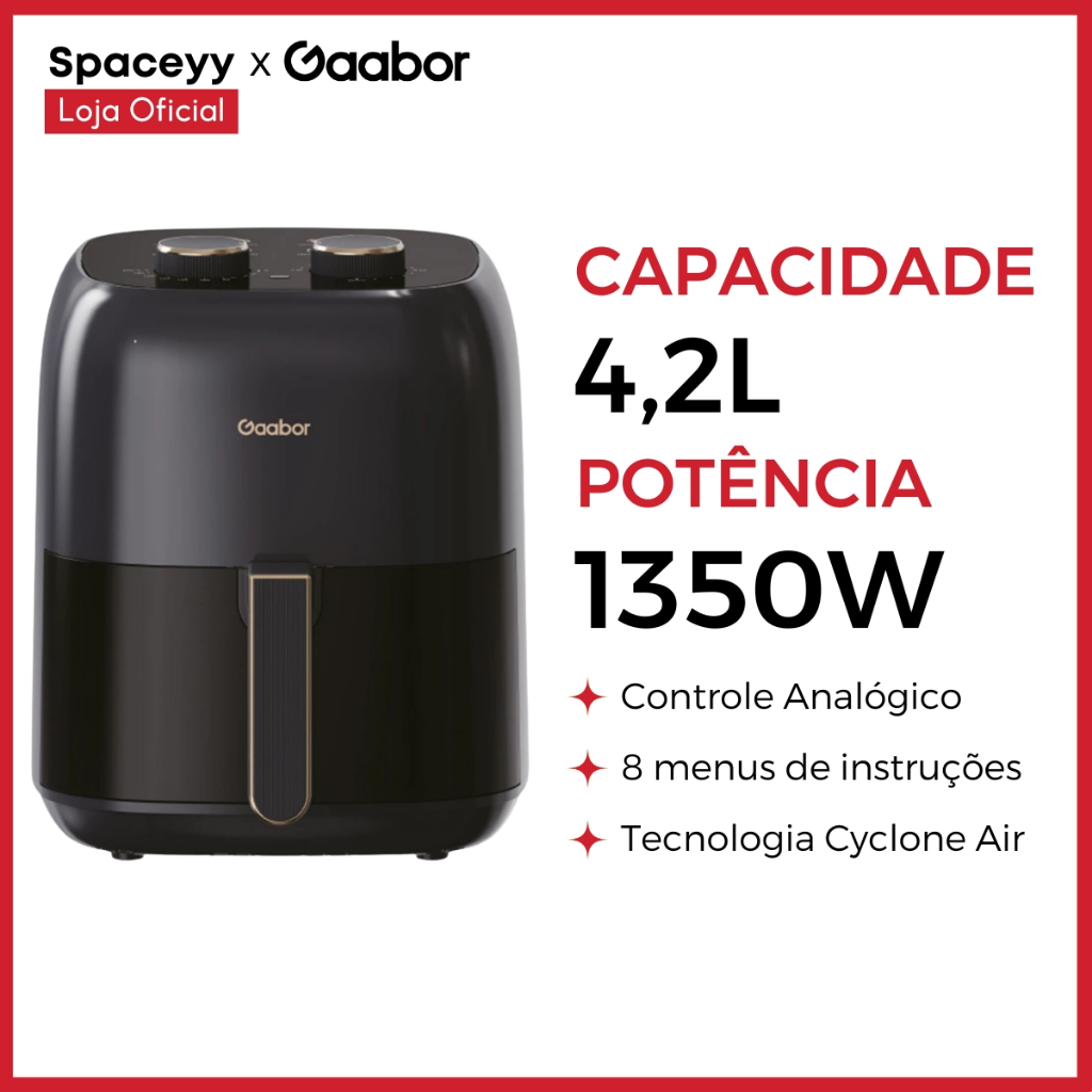 Fritadeira Air Fryer Gaabor Elétrica 4,2L Visor Transparente 1400w - Home Appliances