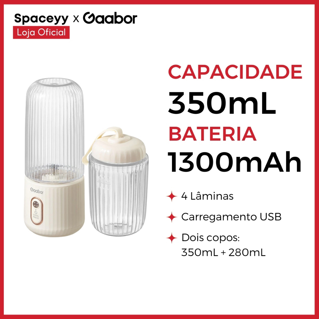 Liquidificador Pocket Gaabor Portátil Usb 2 Copos C/ 350ml E 280ml 4 Lâminas