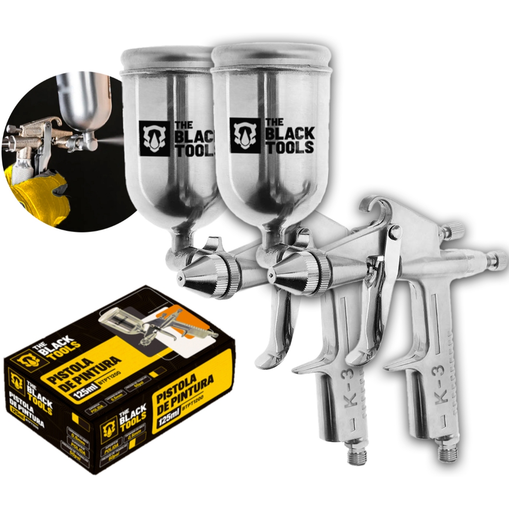 Pistola De Pintura Bico 0.5mm Gravidade 125ml - Kit Com Duas The Black Tools