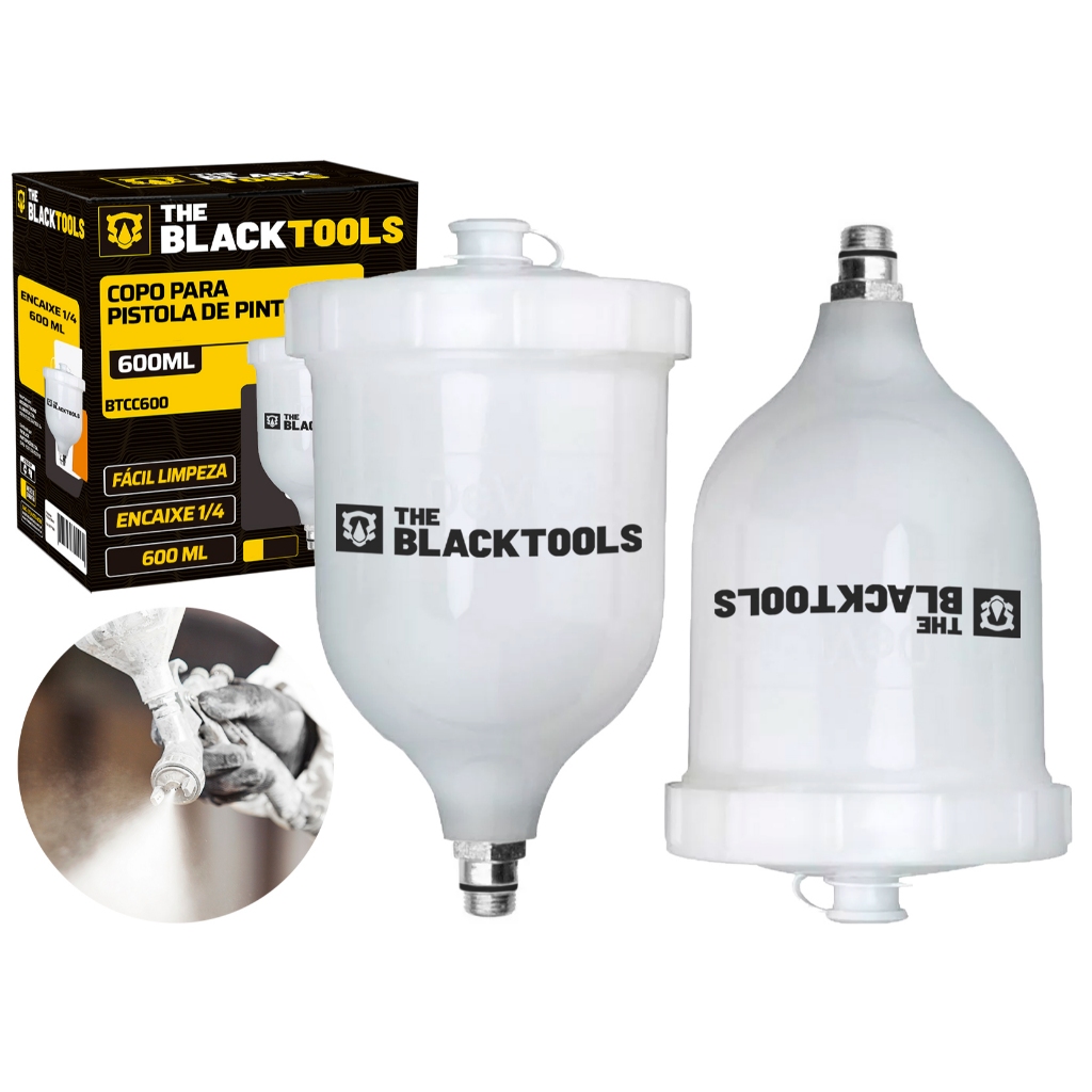 Kit Com 2 Copos 600ml Para Pistola De Pintura Rosca Macho The Black Tools - Home & Living