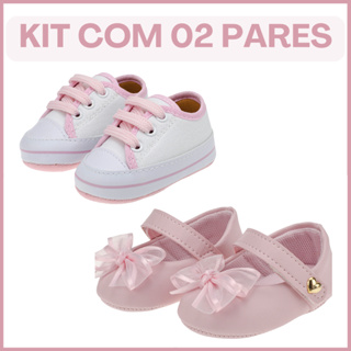 Sapatinho Bebê Menina Rosa Kit com 02 Pares uso Formal e Diário Super Macia e Confortável em Oferta na Shopee