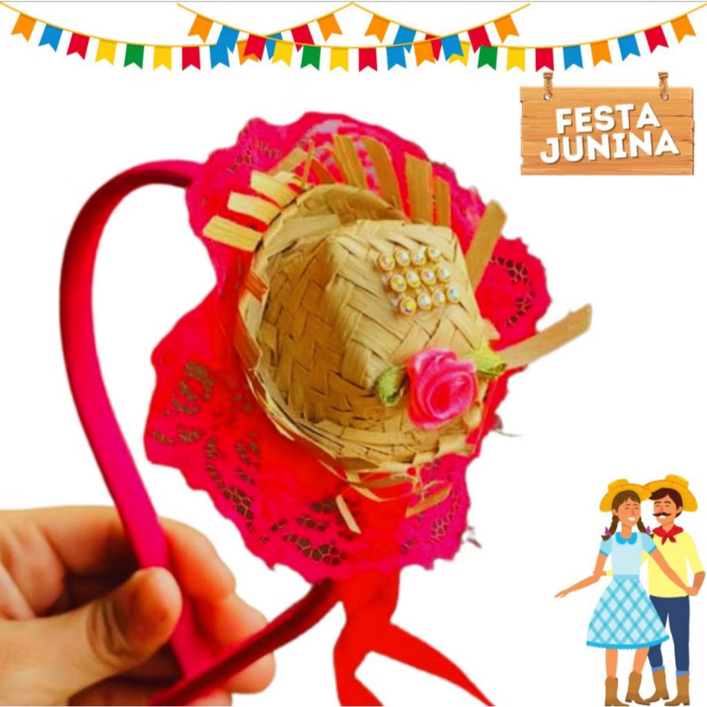 Tiara Junino Enfeite Festa Junina Mini Chapéu Atacado