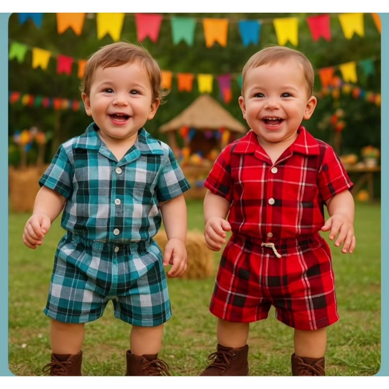 Camisa Xadrez com Botões para Bebe Menino de 3 até 6 Meses Conjunto Mauricinho Roupa para ...