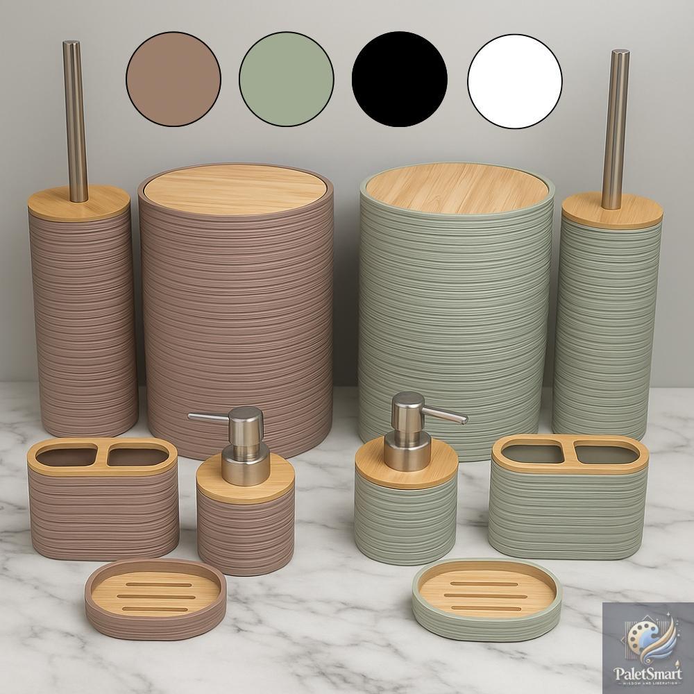 Kit Banheiro Bambu Madeira Conjunto Quadrado Redondo Lixeira Tampa Lavabo Escova Sanitária...
