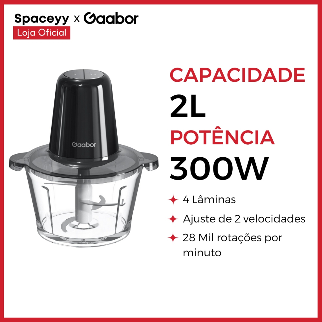 PROCESSADOR MULTISLICE Gaabor 300w 4 lâminas e Recipiente de vidro 6mm capacidade 2L