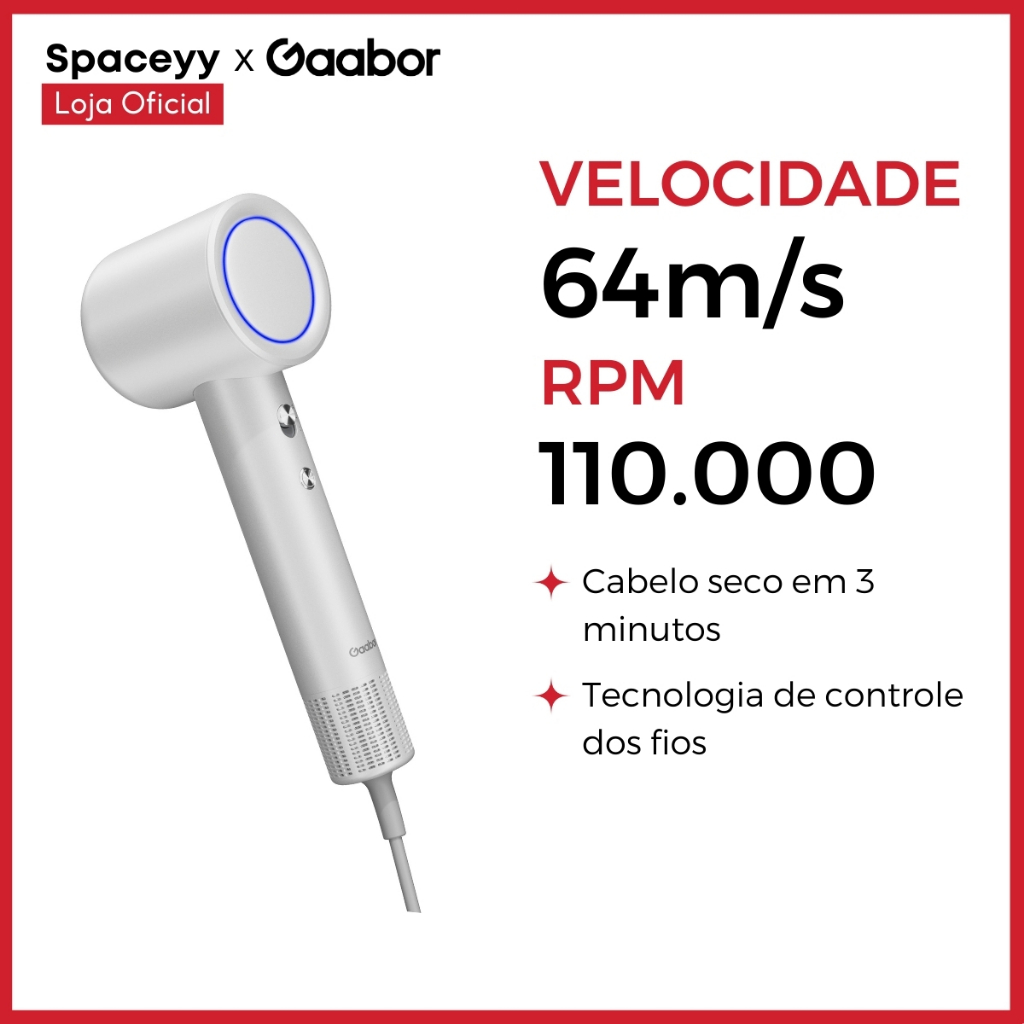 Secador de cabelo Gaabor  110000 Rpm e 500 milhoes íons negativo 110v/220v - Beauty