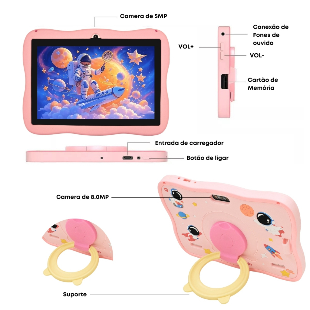 Tablet Infantil 8 polegada Astronauta Wifi Youtube Capa Resistente 4ram/64gb