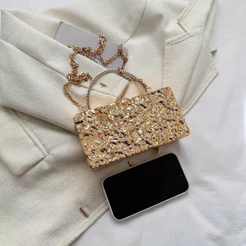 Bolsa clutch para noite texturizada com folha de ouro Bolsa quadrada pequena e elegante para noite