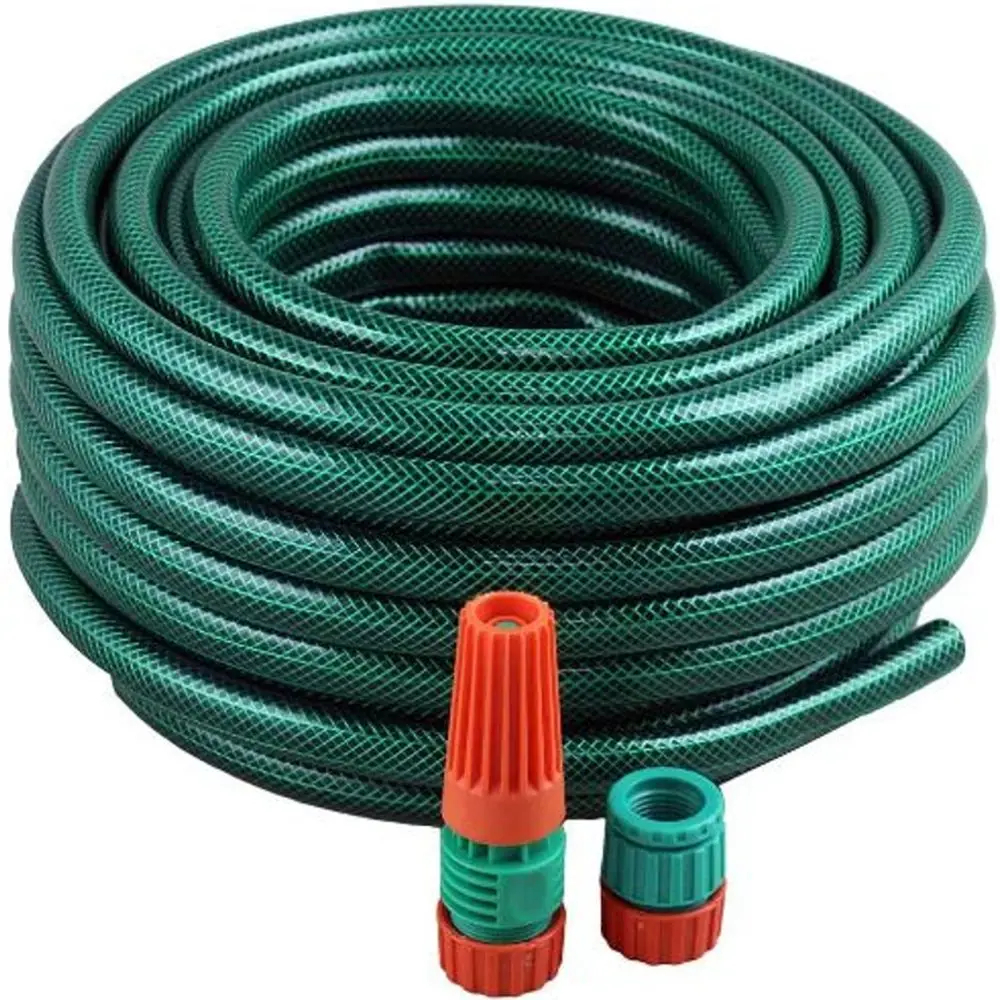 Mangueira Com Engate E Esguicho Jardim Tramontina Flex Verde Reforçada Alta Pressão PVC Irrigação 1/2 Polegada