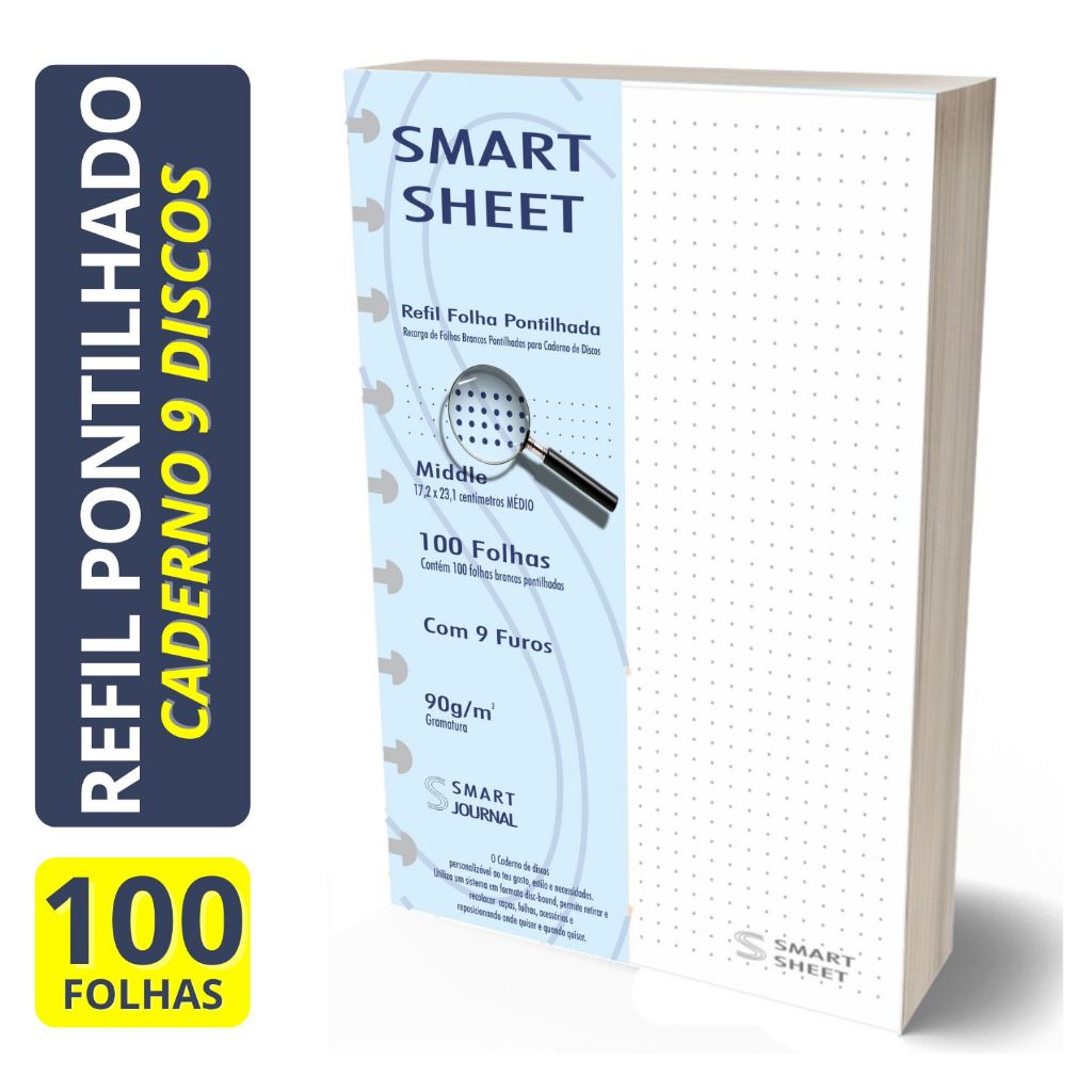 Refil Caderno de Discos 90g 100 Folhas Pontilhado Medio 9 Furos Smart Sheet em Oferta na Shopee