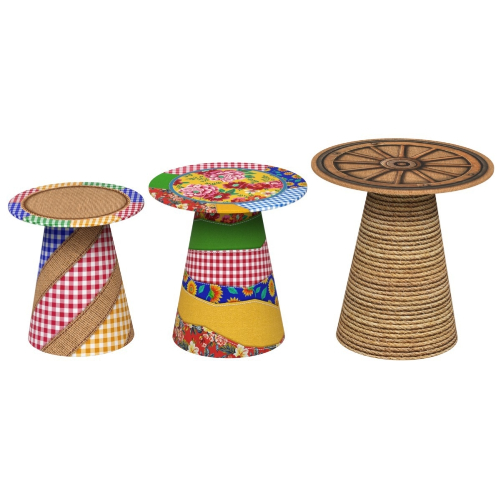 Kit 3 Capas de Mesa Cone Festa Junina C/elástico Veste Fácil Tecido Sublimado Decoração Arraiá