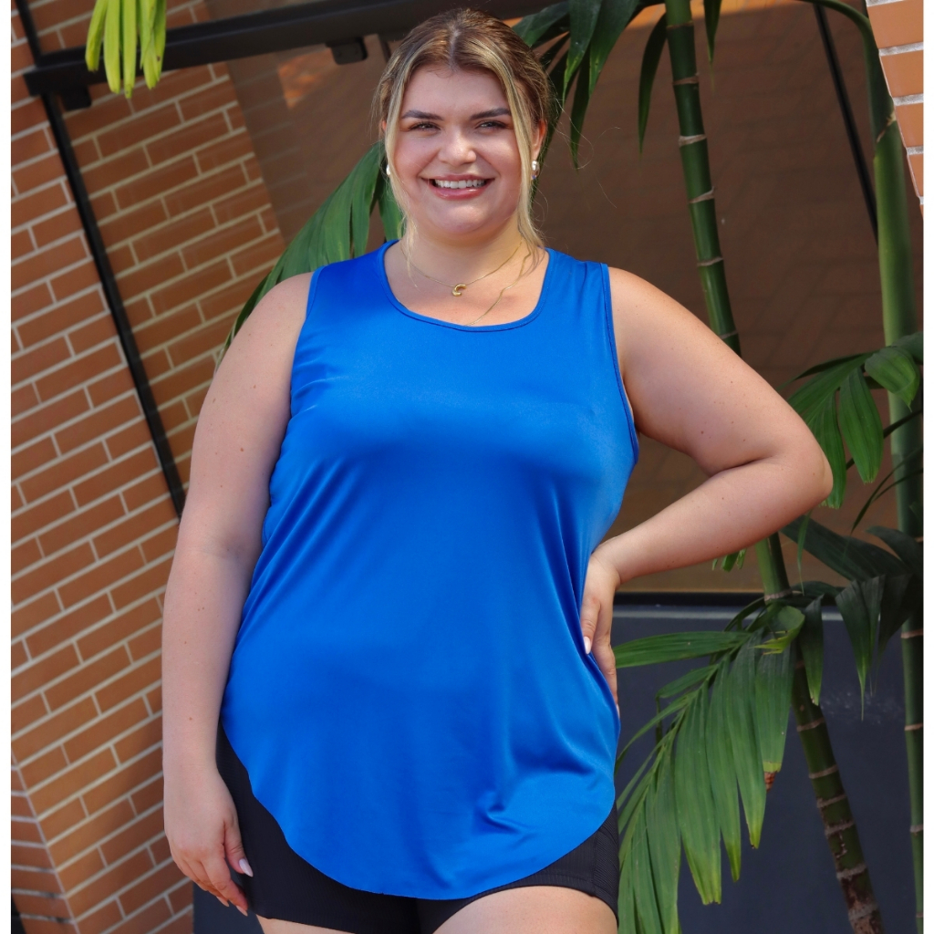 Regata Plus Size Feminina Mullet Suplex Liso Blusa Básica Long Line Tampa Bumbum Esportiva 3073A
