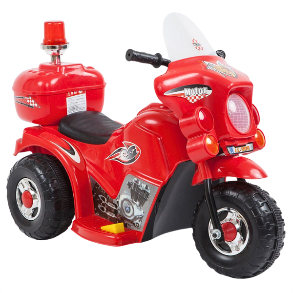 Moto Motinha Elétrica Infantil Com Som, Luz, Sirene e Retrovisor de Polícia e Baú Brinq Kids - Mom & Baby