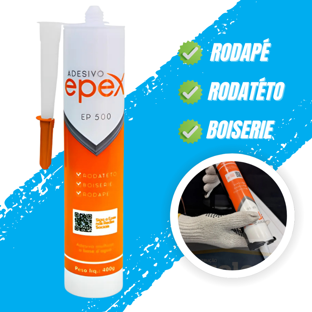 Cola Adesiva Multiuso Epex Água 400ML Rodatetos Rodapé Boiserie Selante Acrílico Fácil Aplicação