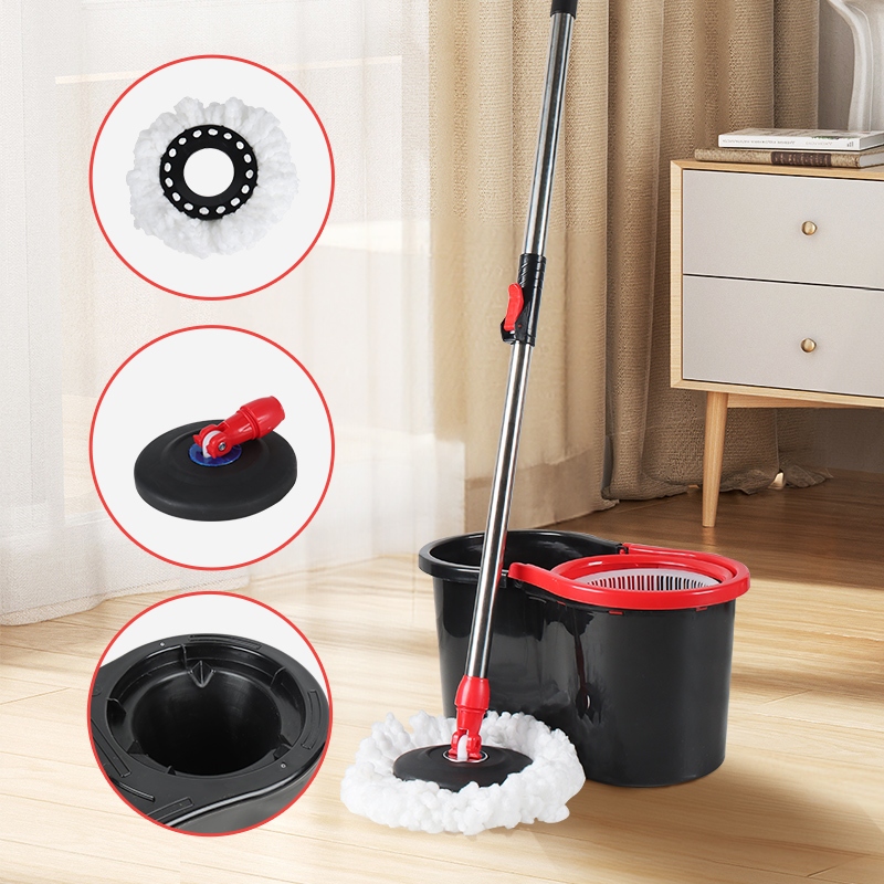 HAOSIN Mop Giratório Esfregão 360° Regulável Balde C entregar 2 esfregões de microfibra / Rodinha E Alça Rodo  8 Litros