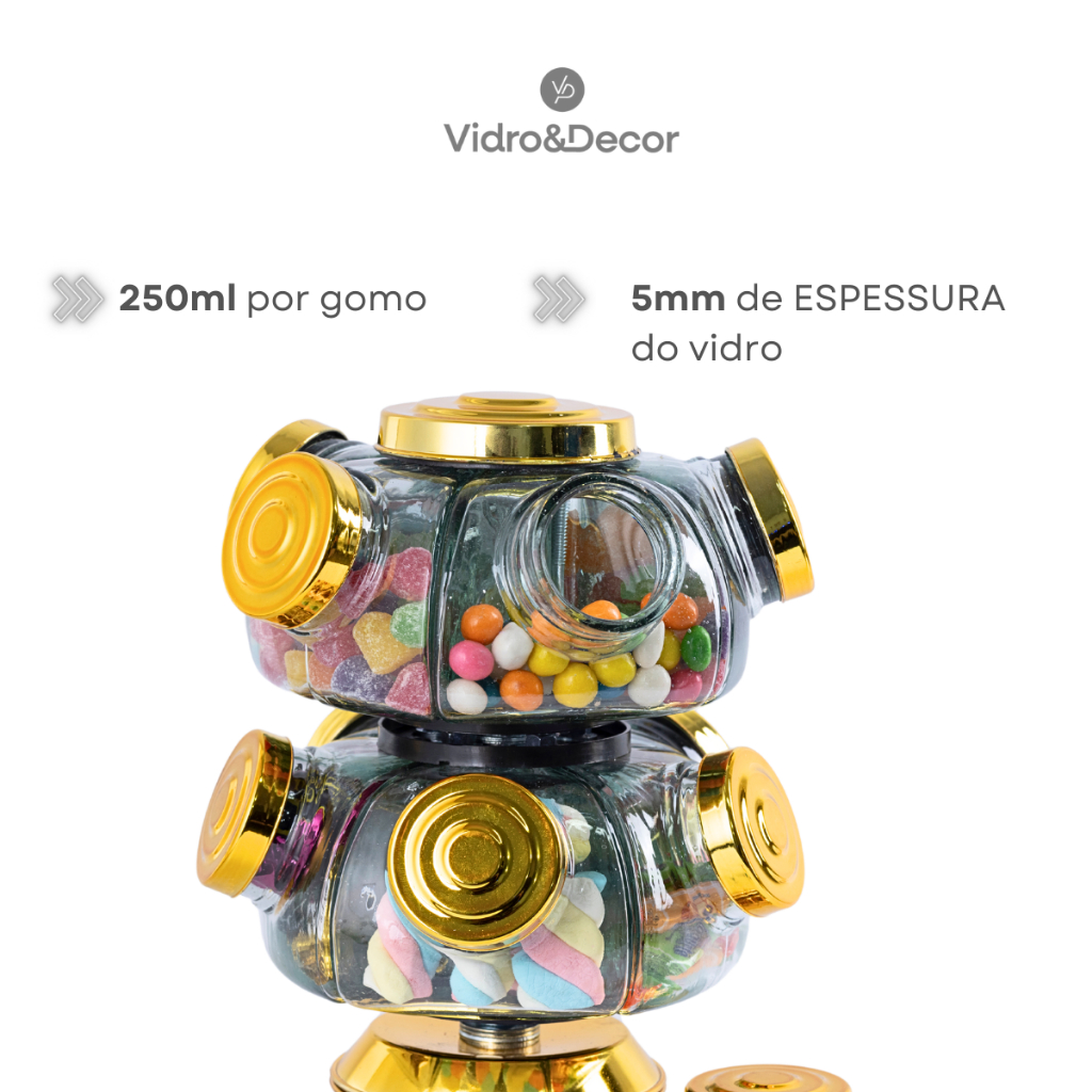 Baleiro Duplo De Vidro Giratório Bomboniere Antigo 2500ml - Dourado