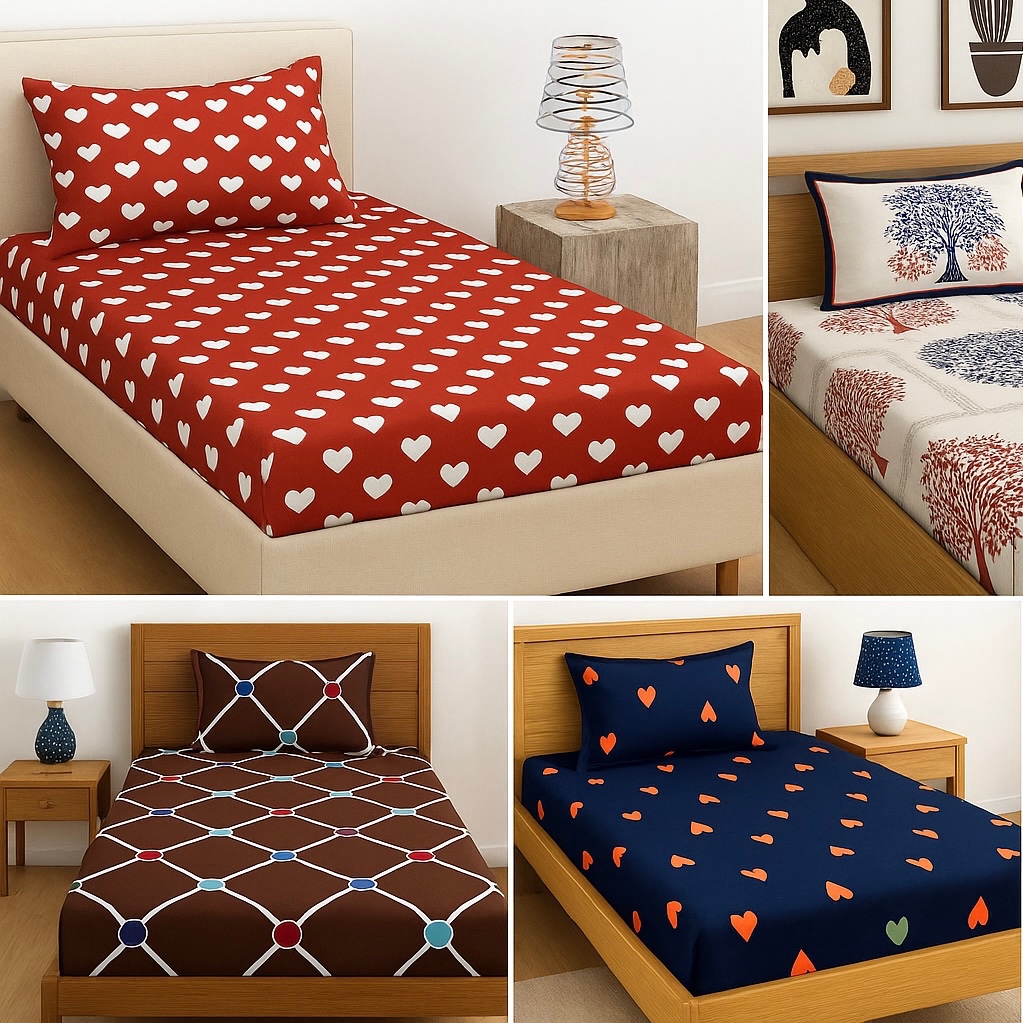 Jogo de Lençol de Cama Solteiro 2 Peças 100% Poliéster Estampado Sortidos