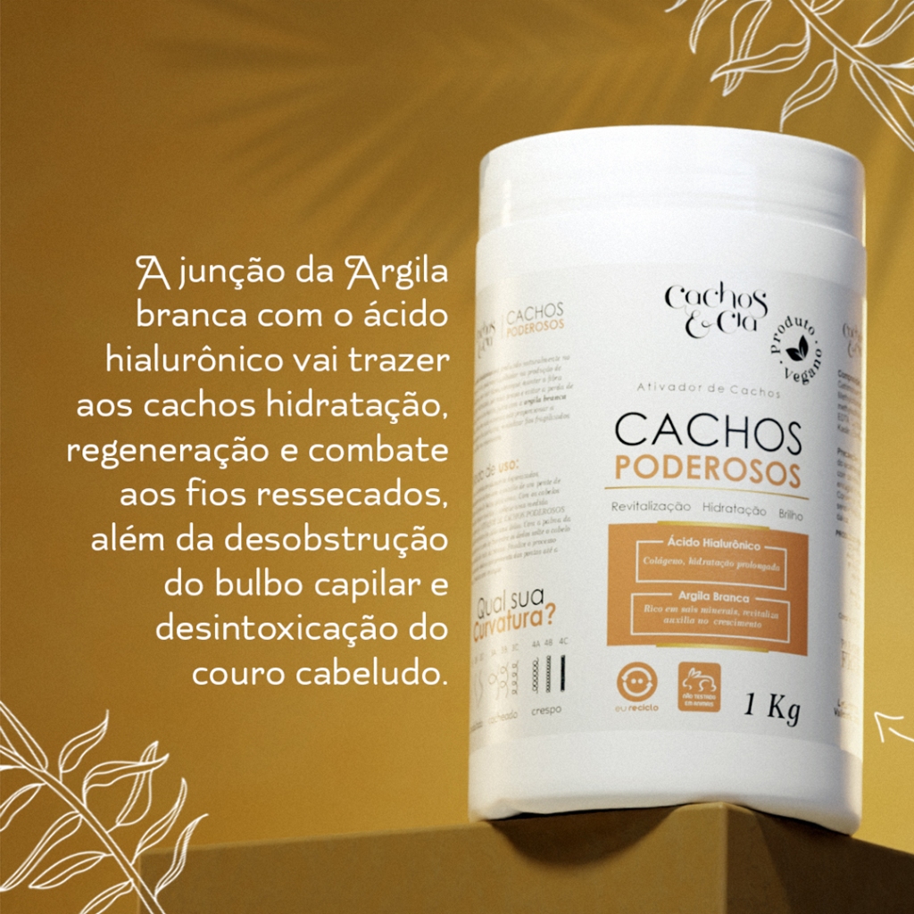 Detalhes do Cachos e Cia - Ativador e Modelador de Cachos Ácido Hialurônico e Argila Branca 1Kg