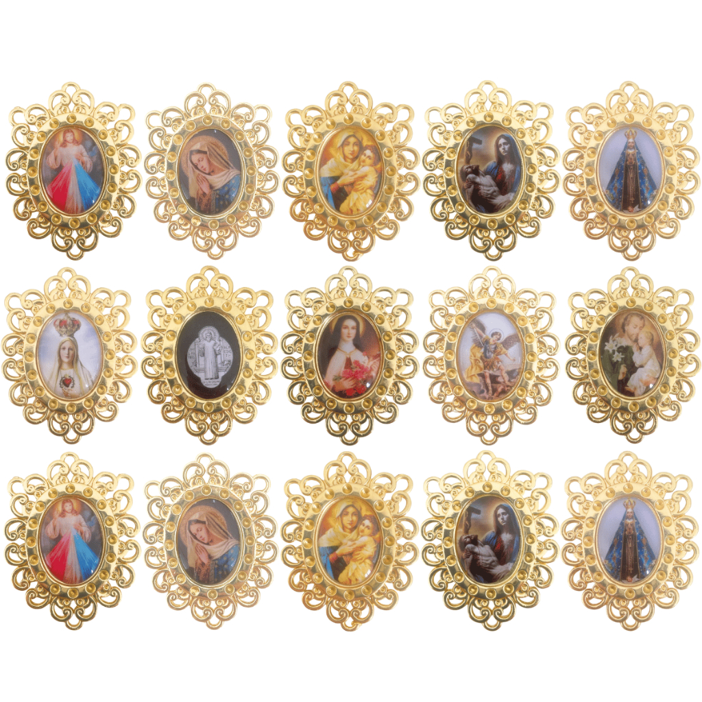 Kit 15 Entremeio Camafeu Para Terço Jesus Nossa Senhora Santos Dourado Cataforético Imagem Religiosa