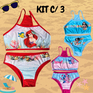 Kit 3 Conjuntos biquine Menina Desenhos personagens biquini moda praia Verão lembrancinha infantil em Oferta na Shopee