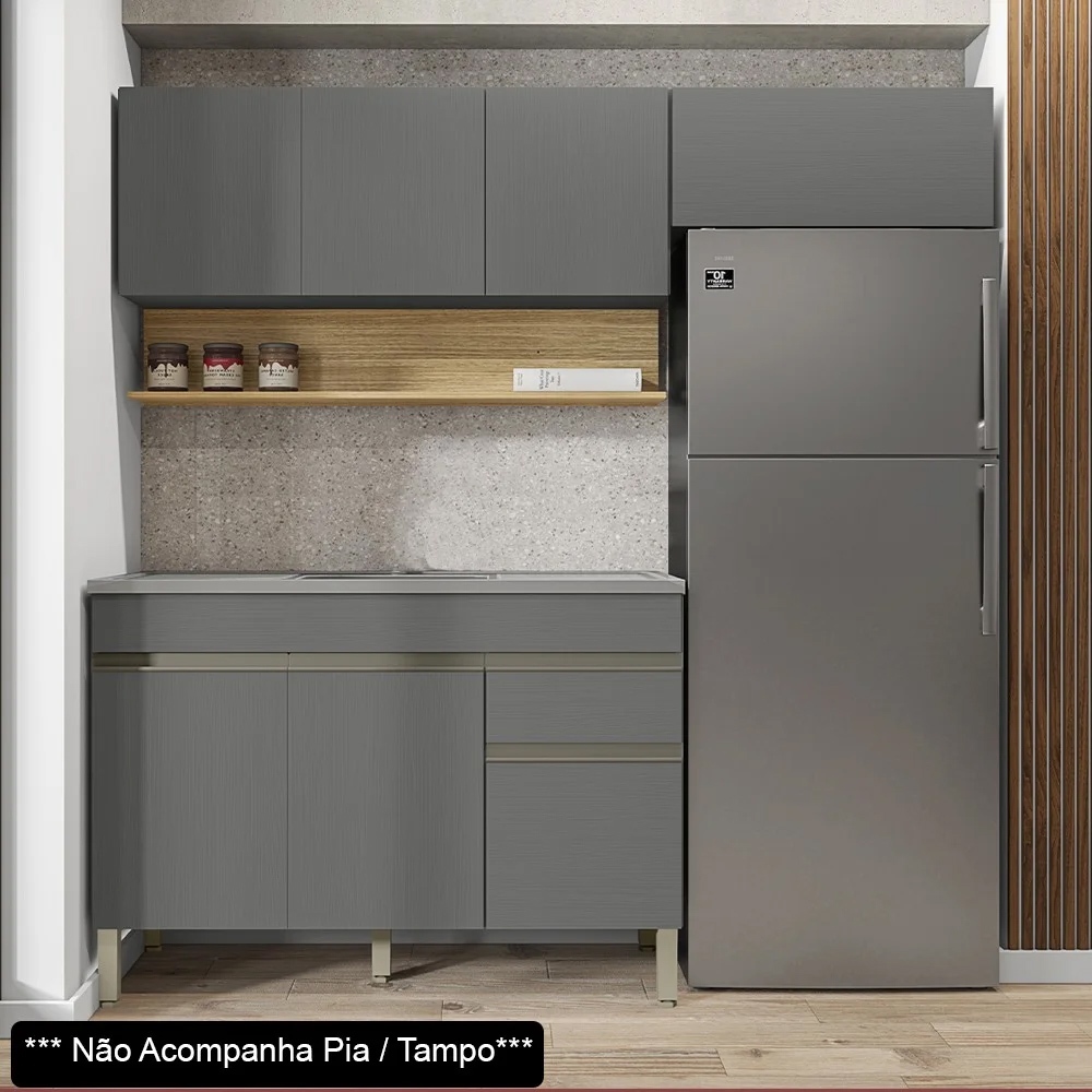 Armário de Cozinha 3 Peças Balcão sem Tampo 120cm Lina02 Z06 Gris/Freijó - Mpozenato em Oferta na Shopee