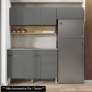 Armário de Cozinha 3 Peças Balcão sem Tampo 120cm Lina02 Z06 Gris/Freijó - Mpozenato em Oferta na Shopee
