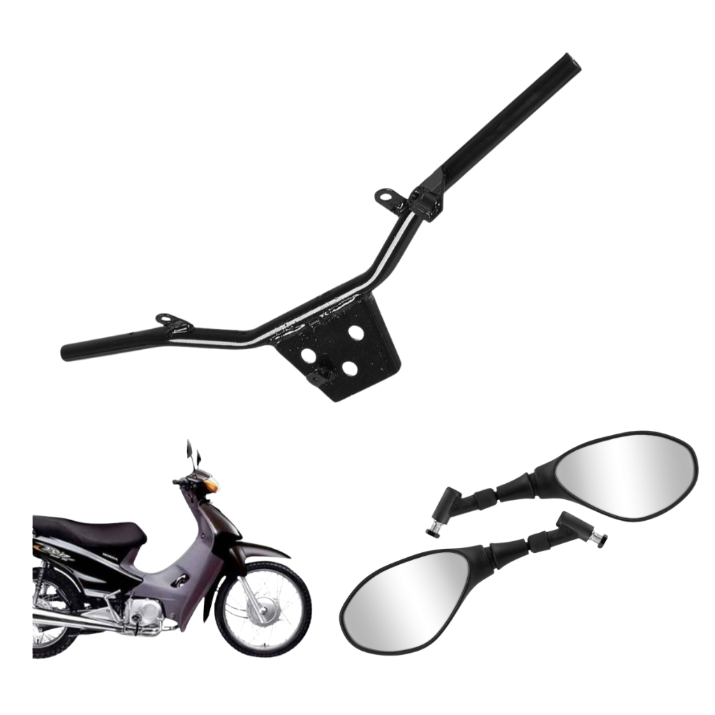 Guidão Guidon e Espelho Retrovisor GS Par Moto Biz 100 1998 1999 2000 2001 2002 2003 2004 2005