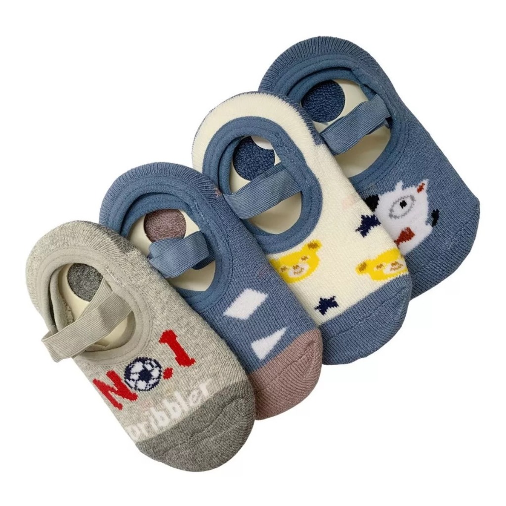 Kit 4 Meia Sapatilha Infantil Antiderrapante Algodão Conforto Estampada em Oferta na Shopee