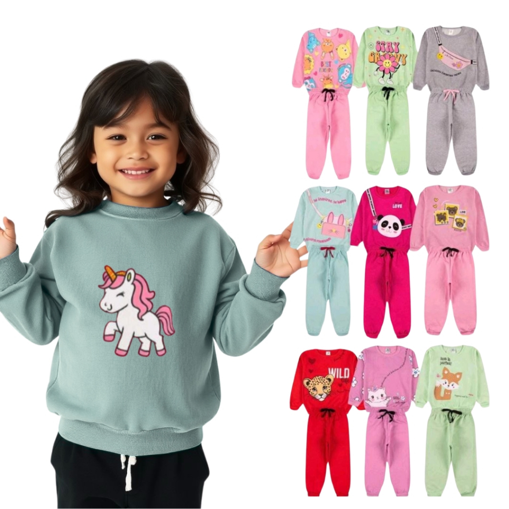 kit com 2 Peças De Conjunto Moleton Infantil Menina Meia Estação Tamanho 1 ao 16 em Oferta na Shopee