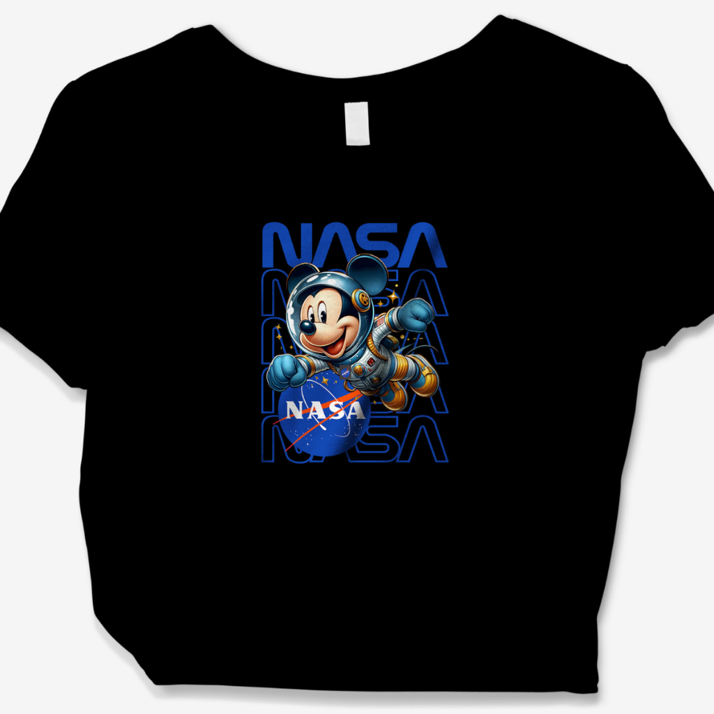 Cropped Feminino Mickey Nasa – Estilo Geek, Moda Jovem e Conforto Casual