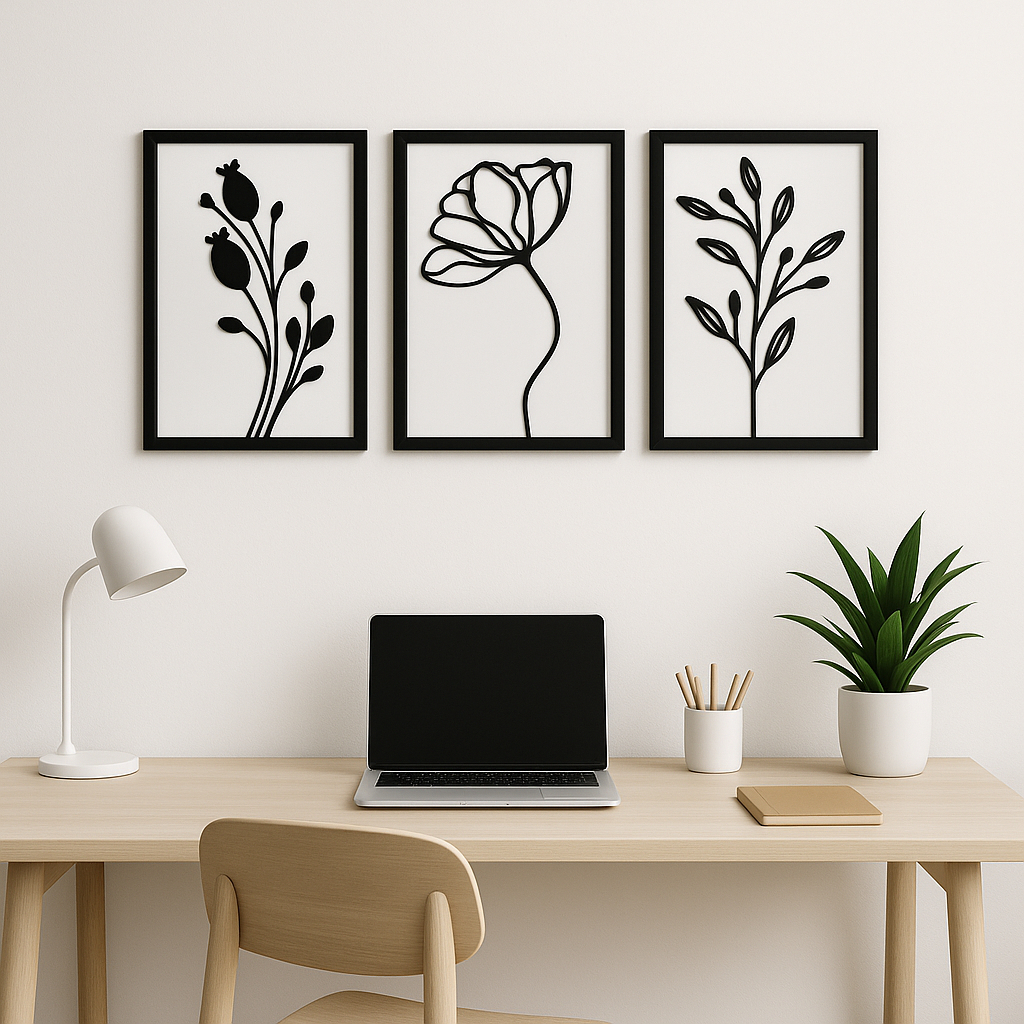 Kit 3 Quadros Vazados Decorativos em MDF Premium Cor Preto + Palavra Decorativa em Oferta na Shopee