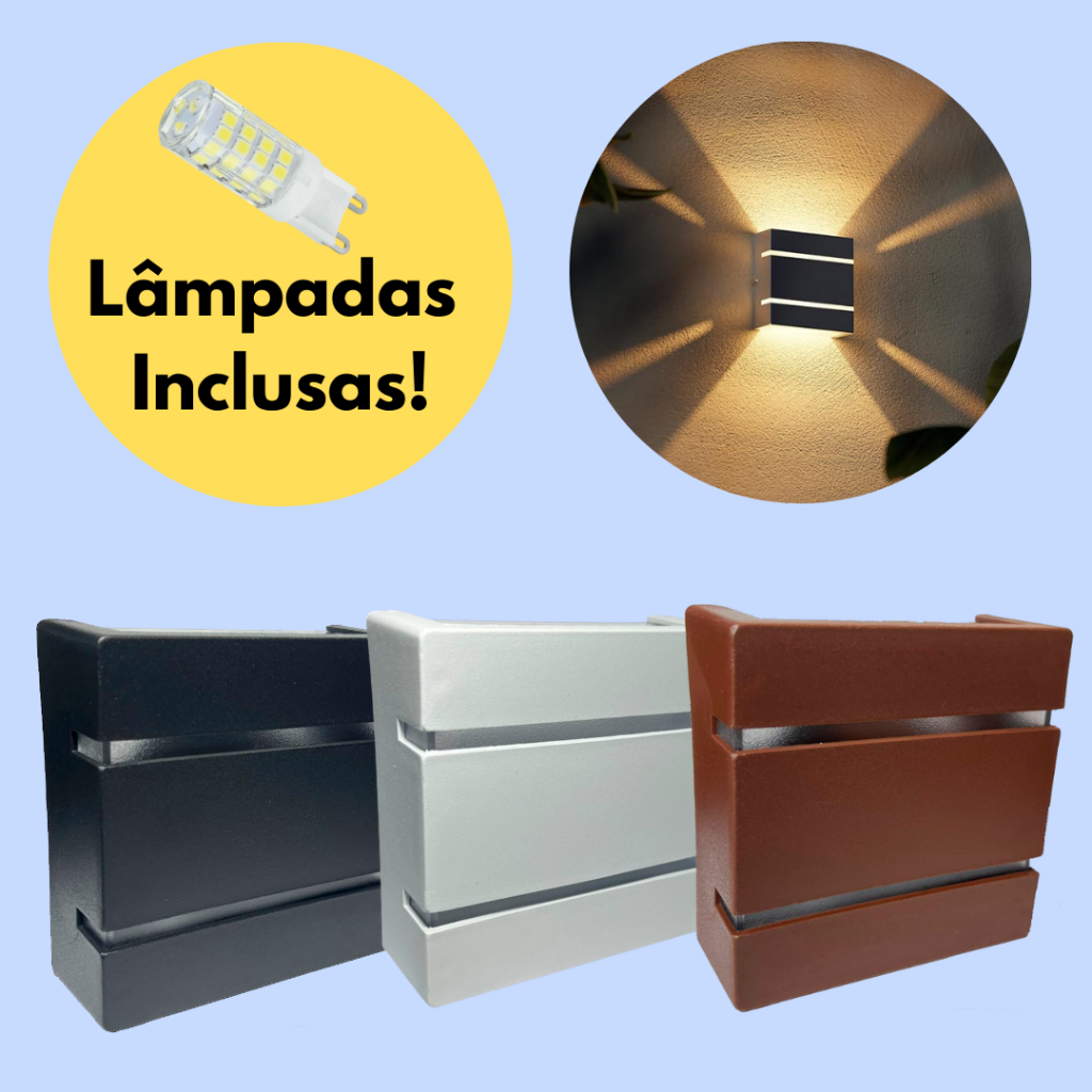 Arandela 2 Frisos G9 Externa ou Interna Slim Luminária de Parede Preta Branca Marrom C Lâmpada G9 7W