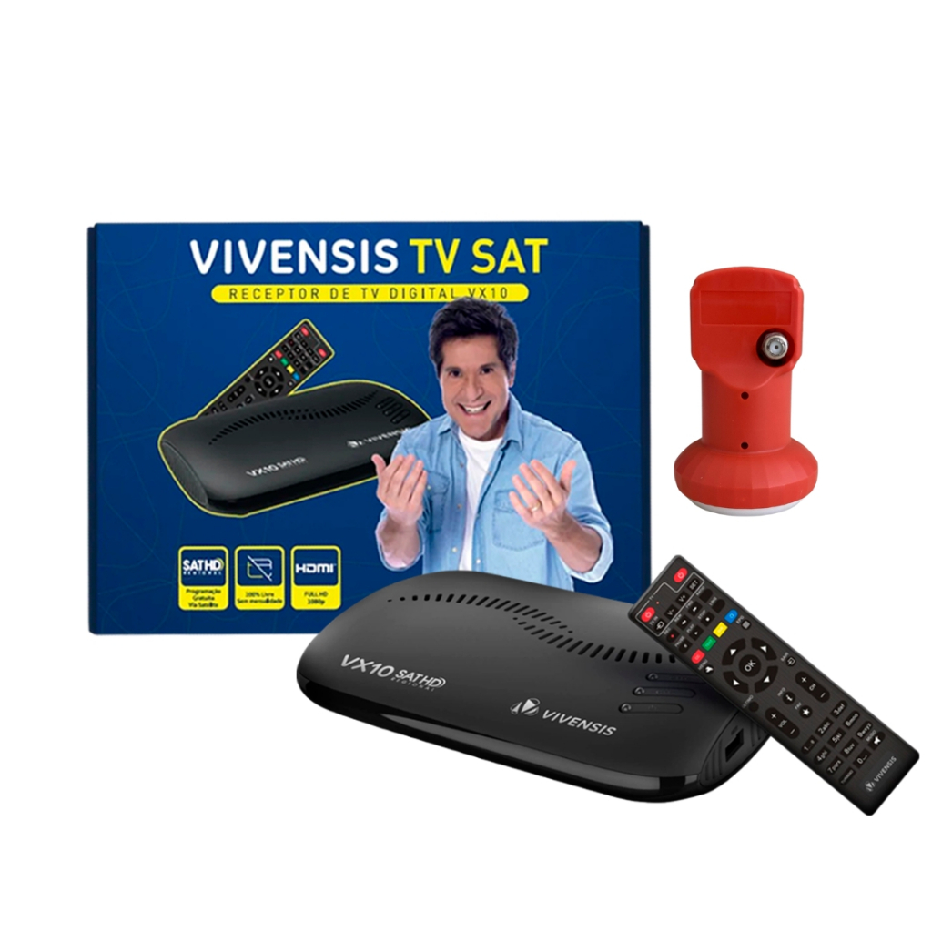 Kit Receptor Digital Vx10 HD Sat Tv + Ku Lnbf Universal Banda Simples Vivensis