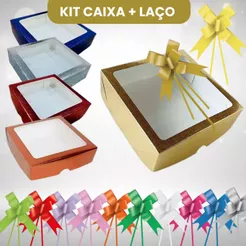KIT 10 Caixas Cores com Visor S21 15x15x4cm com Laço Fácil ASSK Embalagens Presentes
