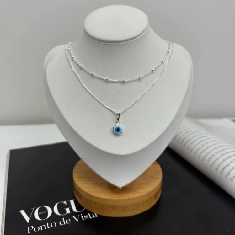 Kit olho grego + veneziana com bolinha prata 925 em Oferta na Shopee