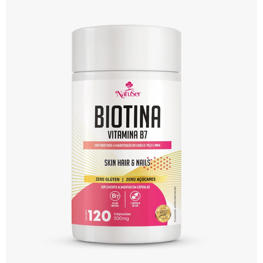 Biotina + Vitamina B7 120 Caps Skin Hair e Nails Original (PRODUTO COM REGISTRO)