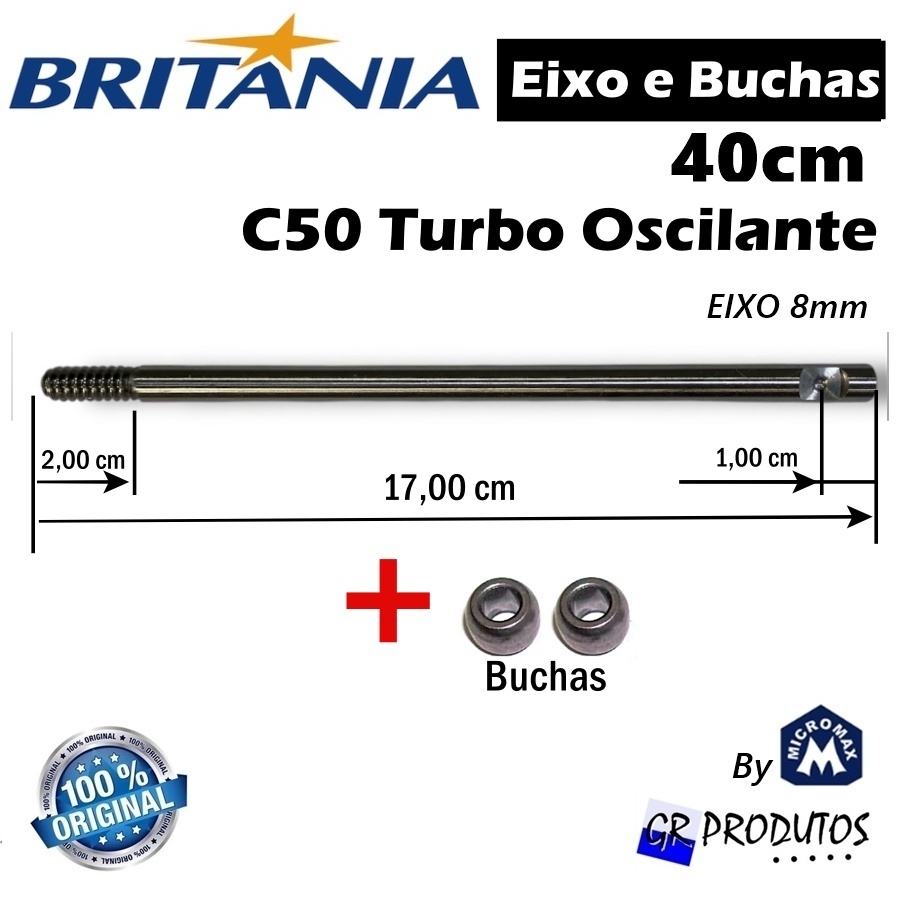 Eixo e Buchas Britânia Ventilador C50 Turbo Oscilante Cromo