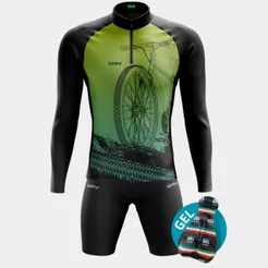 Conjunto Ciclismo Masculino Camisa Camiseta Manga Longa Inverno Bermuda Acolchoado Gel Bike Pedalar
