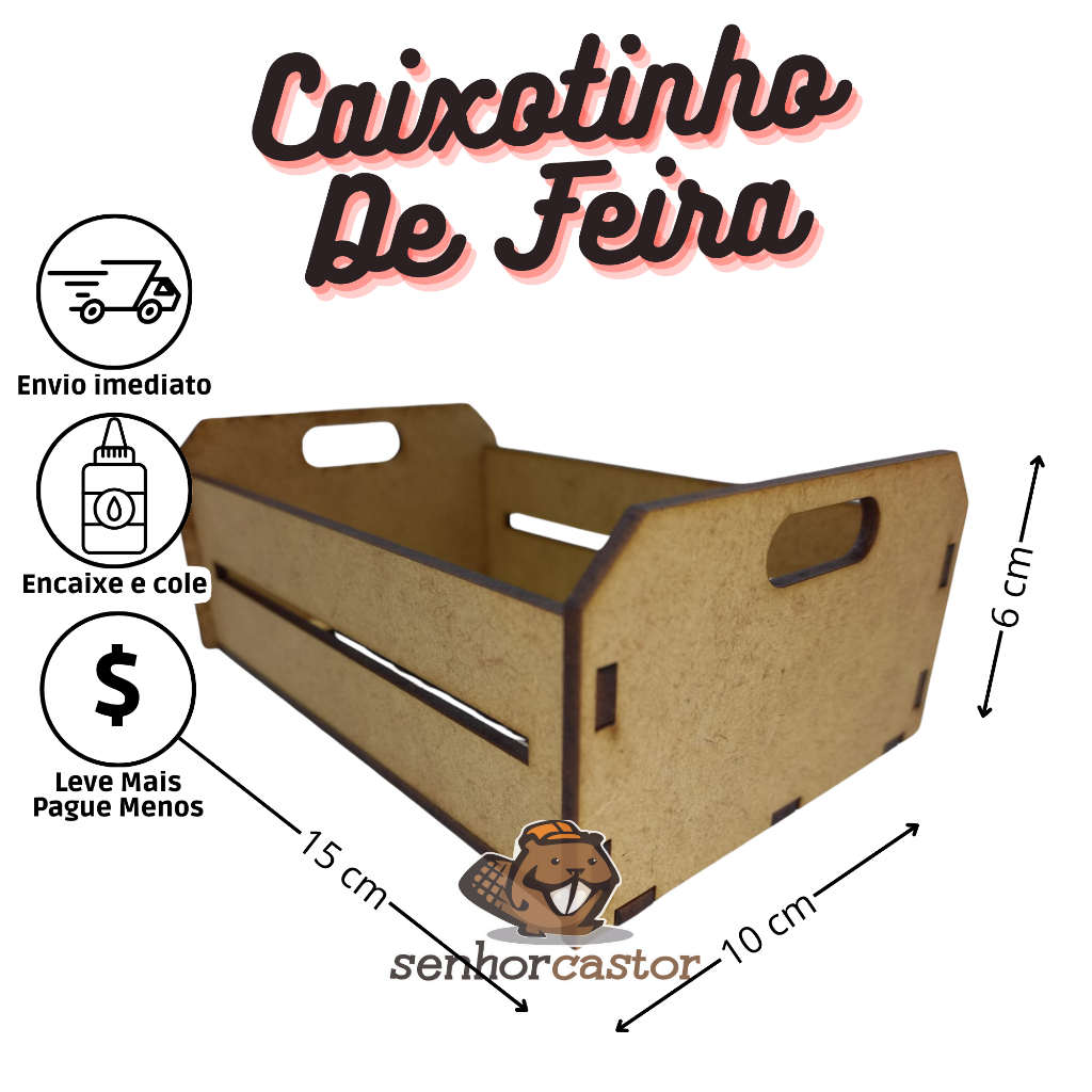 Caixotinho De Feira em MDF - Presentes - Datas Especiais - Medidas 15cm x 10cm  x 6 cm