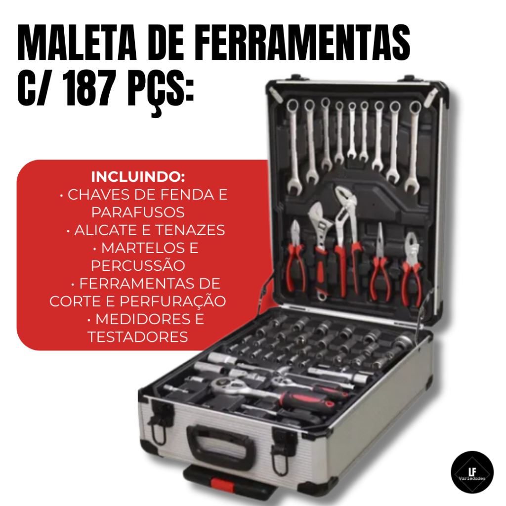 Kit De Ferramentas 187 Peças De Cromo Vanádio Profissional com Maleta em Alumínio Rodas e Alça em Oferta na Shopee