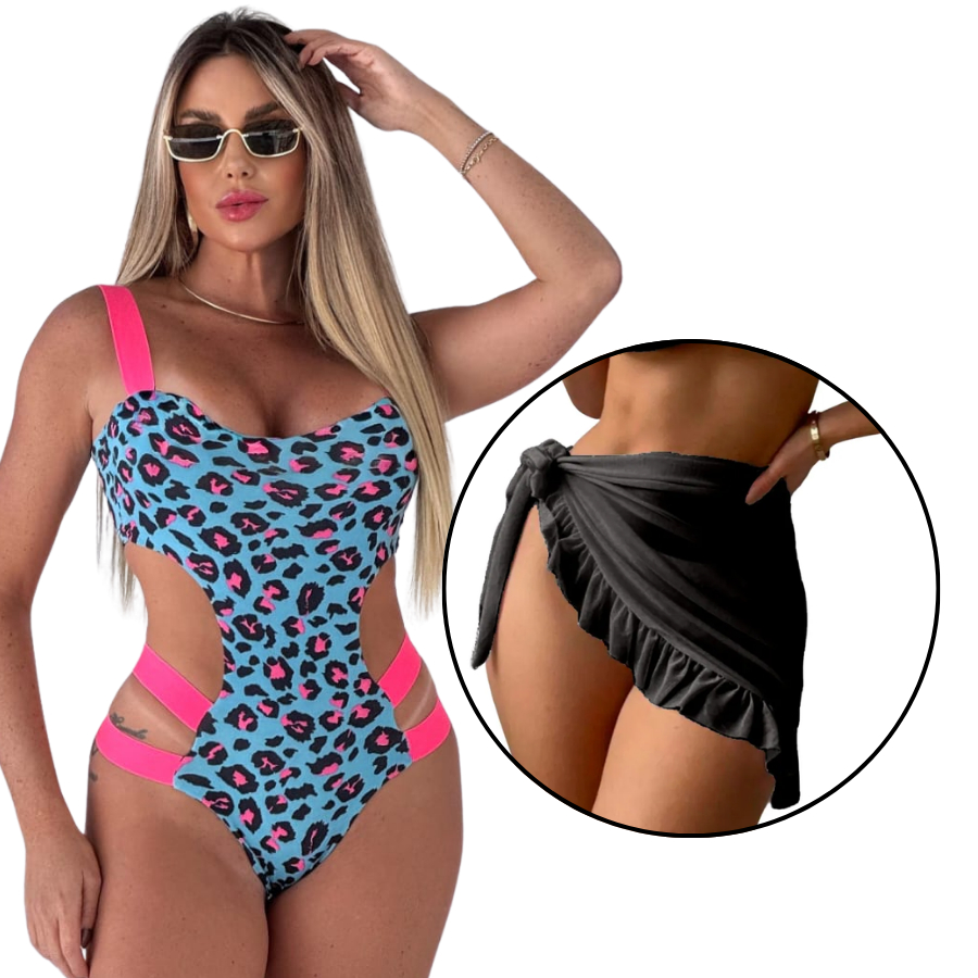 Kit Biquini Maiô Bojo Neon Praia Saida De Praia Babado Pareo Blogueira